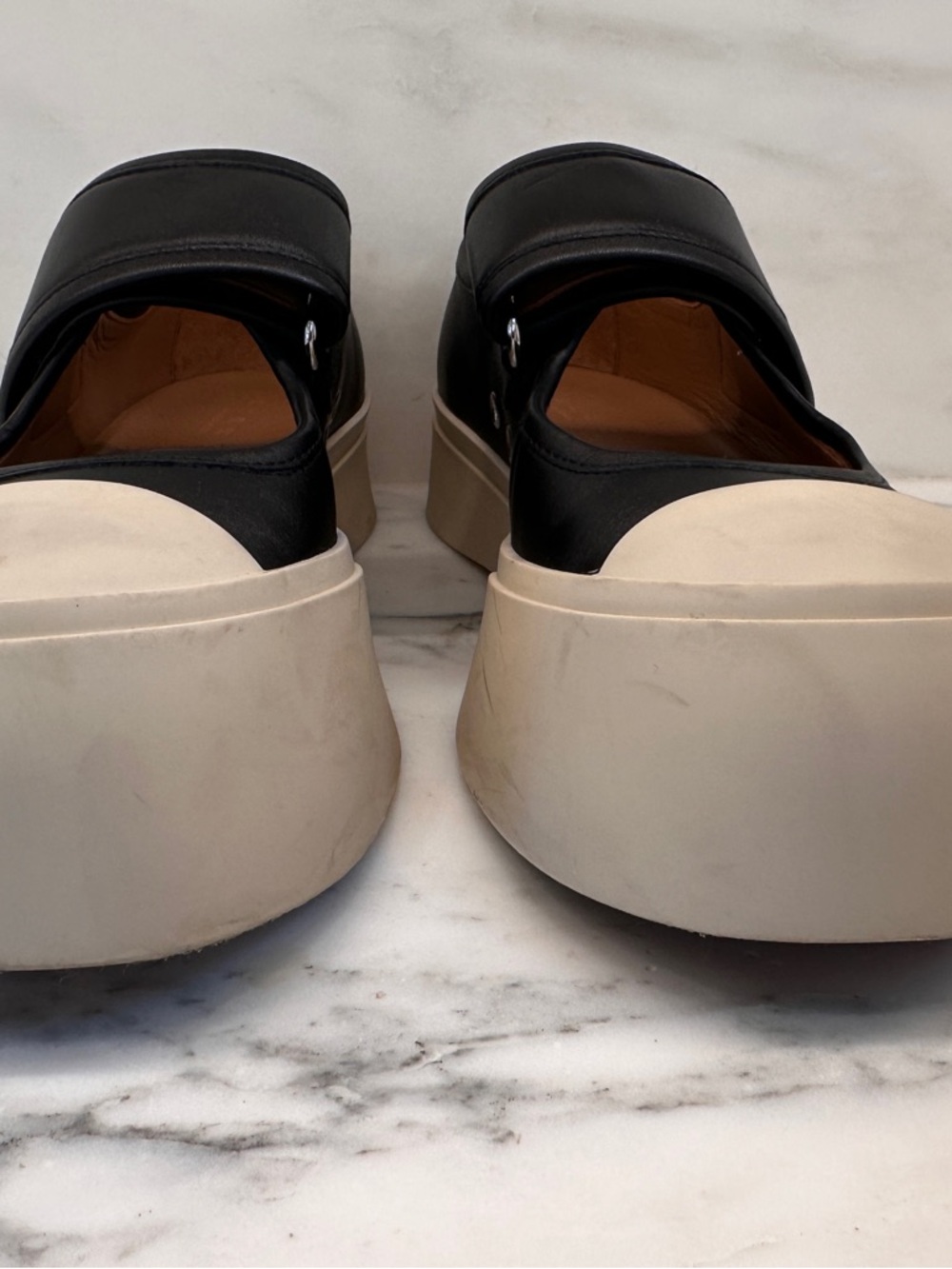 MARNI women’s Black Leather Mary Jane Sneaker with White Platform Sole. - Picture 7 of 11